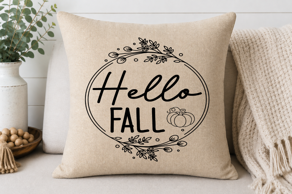 Hello Fall Pumpkin Throw Pillow Cover | Johanna Lesley Creations