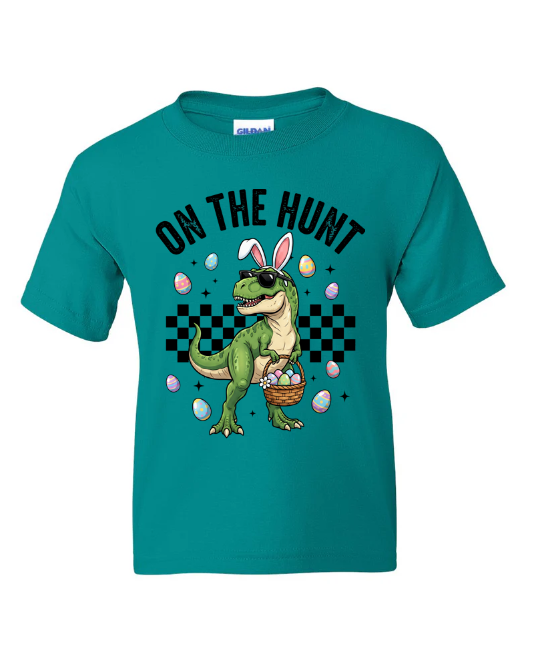 On The Hunt Easter T-Rex Youth T-Shirt | Johanna Lesley Creations
