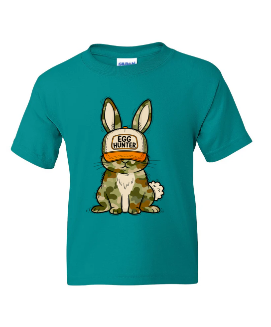 Camo Bunny Egg Hunter Youth T-Shirt | Johanna Lesley Creations