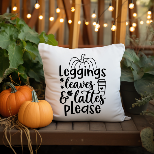 Leggings Leaves & Lattes Please Throw Pillow Cover | Johanna Lesley Creations
