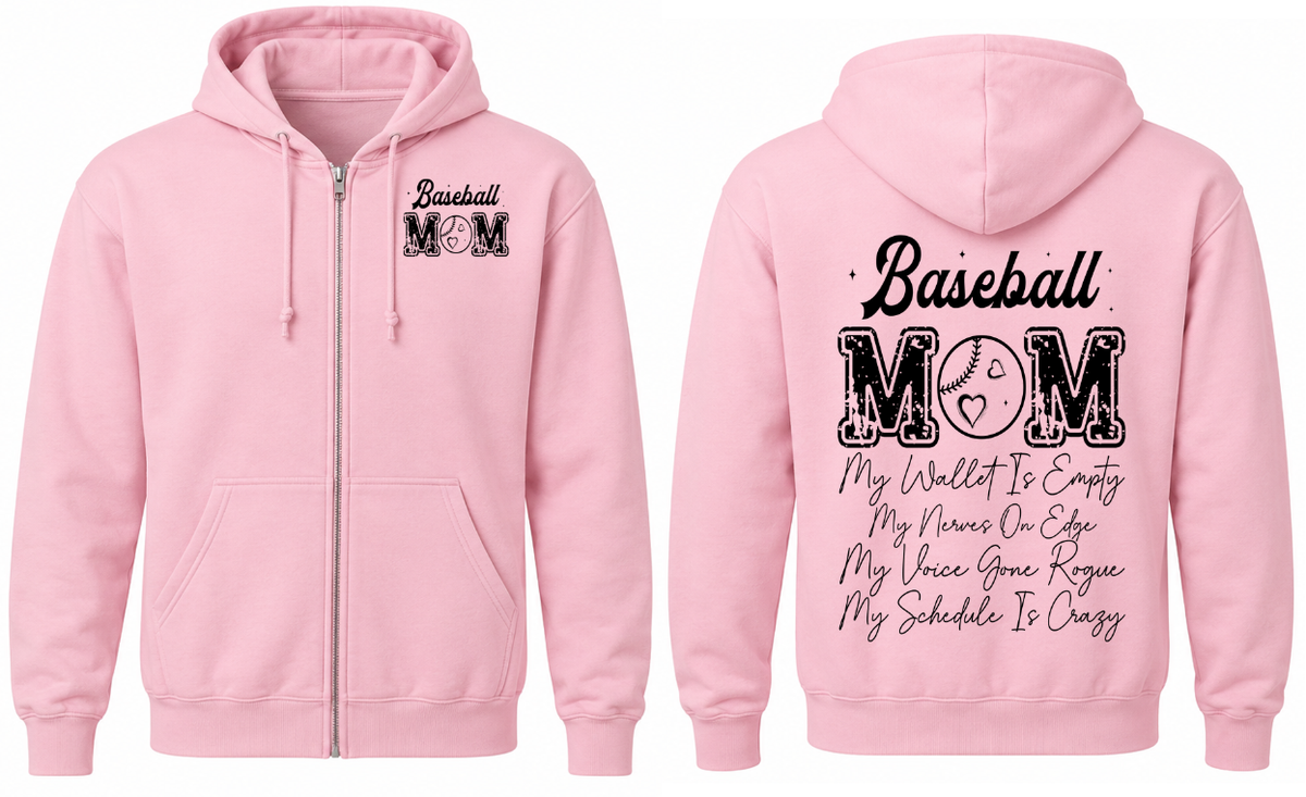 Baseball Mom Zip Up Hoodie | Johanna Lesley Creations