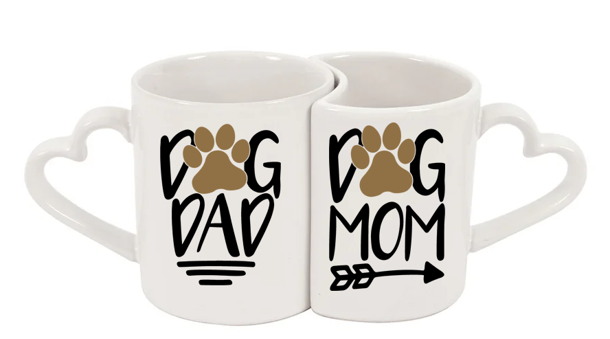 Dog Dad, Dog Mom 11oz Interlocking Heart mugs