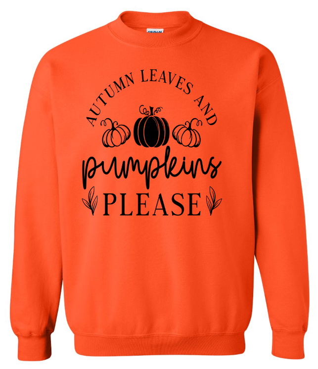 Autumn Leaves and Pumpkins Please Crewneck Sweatshirt | Johanna Lesley Creations