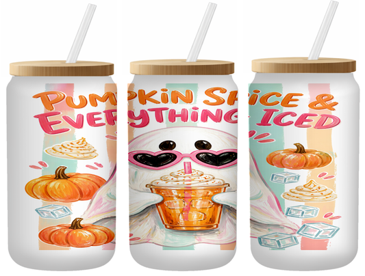 Pumpkin Spice And Everything Ice Glass Can | 16oz Frosted Tumbler – Bamboo Lid & Straw