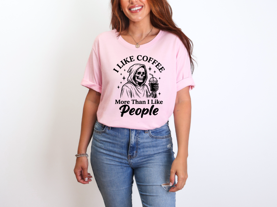 I Like Coffee More Than I Like People Grim Reaper Adult Unisex T-Shirt | Johanna Lesley Creations