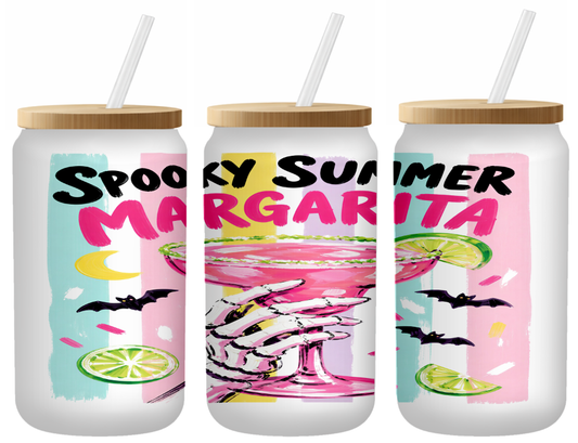 Spooky Summer Margaritas Glass Can | 16oz Frosted Tumbler – Bamboo Lid & Straw