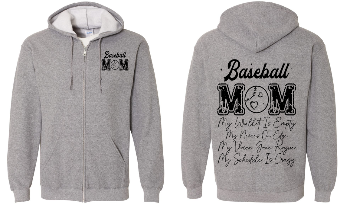 Baseball Mom Zip Up Hoodie | Johanna Lesley Creations