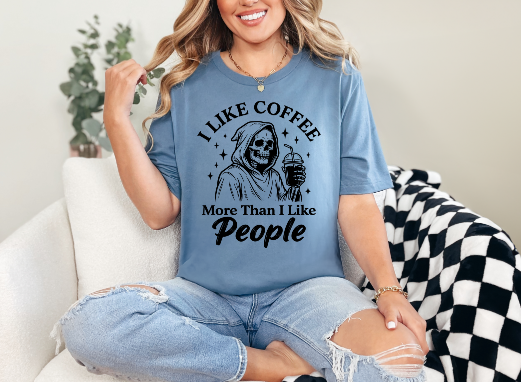 I Like Coffee More Than I Like People Grim Reaper Adult Unisex T-Shirt | Johanna Lesley Creations