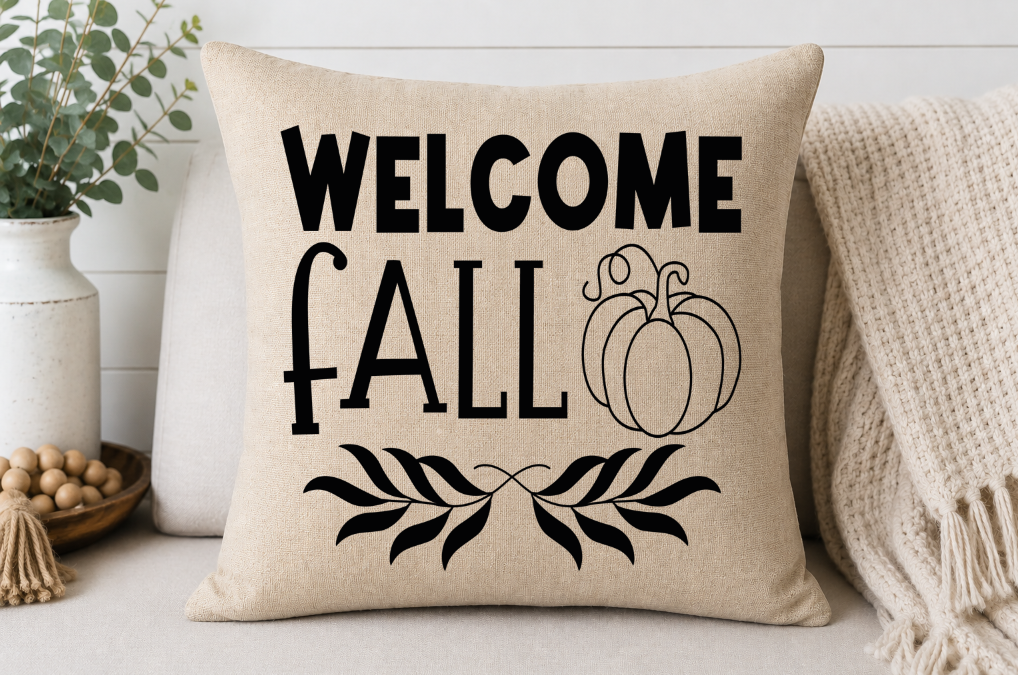 Welcome Fall Pumpkin Throw Pillow Cover | Johanna Lesley Creations