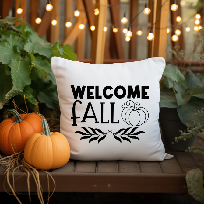 Welcome Fall Pumpkin Throw Pillow Cover | Johanna Lesley Creations