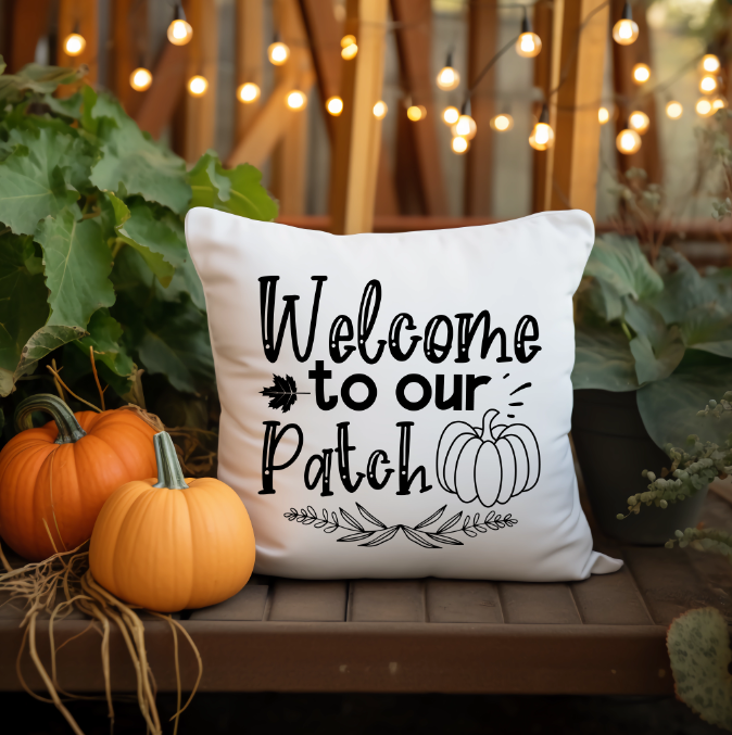 Welcome to Our Patch Pumpkin Throw Pillow Cover | Johanna Lesley Creations
