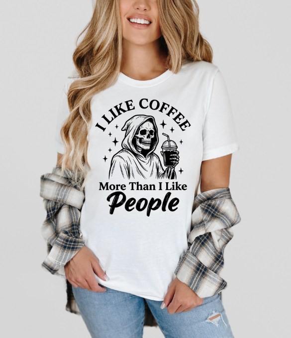 I Like Coffee More Than I Like People Grim Reaper Adult Unisex T-Shirt | Johanna Lesley Creations