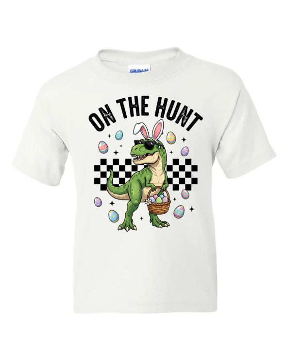 On The Hunt Easter T-Rex Youth T-Shirt | Johanna Lesley Creations